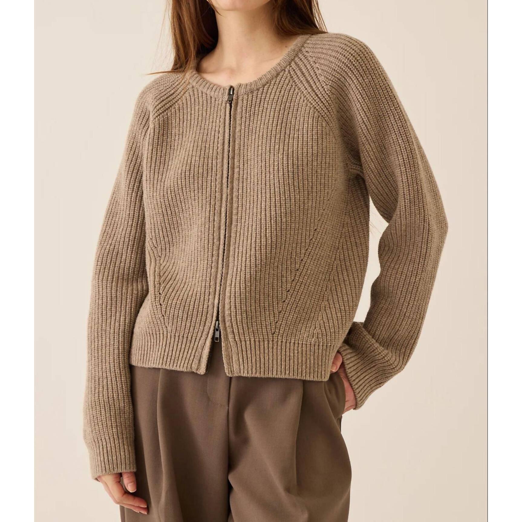 New Demylee New York Erica Bomber-Style Cardigan In Heather Brown